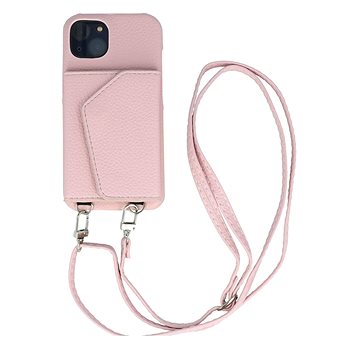 TopQ Kryt Wallet Leather iPhone 14 růžový se šňůrkou 94617 (94617)