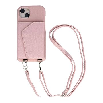 TopQ Kryt Wallet Leather iPhone 13 růžový se šňůrkou 94616 (94616)