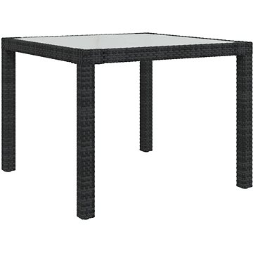 Zahradní stůl 90 × 90 × 75 cm tvrzené sklo a polyratan černý, 316698 (316698)