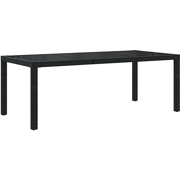 Zahradní stůl černý 190 × 90 × 75 cm tvrzené sklo a polyratan, 316713 (316713)