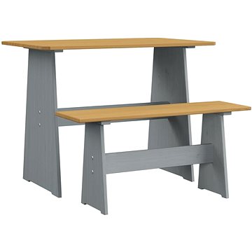 Jídelní stůl s lavicí medově hnědý a šedý masivní borové dřevo, 327252 (327252)