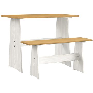 Jídelní stůl s lavicí medově hnědý a bílý masivní borové dřevo, 327253 (327253)