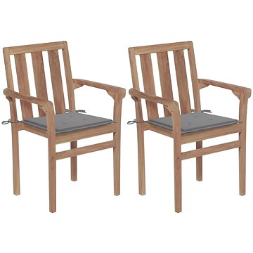 Zahradní židle 2 ks šedé podušky masivní teakové dřevo, 3062209 (3062209)