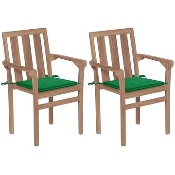 Zahradní židle 2 ks zelené podušky masivní teakové dřevo, 3062213 (3062213)