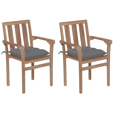 Zahradní židle 2 ks šedé podušky masivní teakové dřevo, 3062224 (3062224)