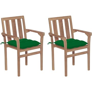 Zahradní židle 2 ks zelené podušky masivní teakové dřevo, 3062228 (3062228)