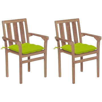 Zahradní židle 2 ks jasně zelené podušky masivní teakové dřevo, 3062234 (3062234)