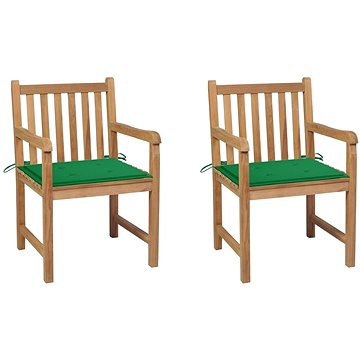 Zahradní židle 2 ks zelené podušky masivní teakové dřevo, 3062735 (3062735)