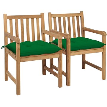 Zahradní židle 2 ks zelené podušky masivní teak, 3062750 (3062750)