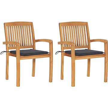 Zahradní židle 2 ks antracitové podušky masivní teakové dřevo, 3063252 (3063252)