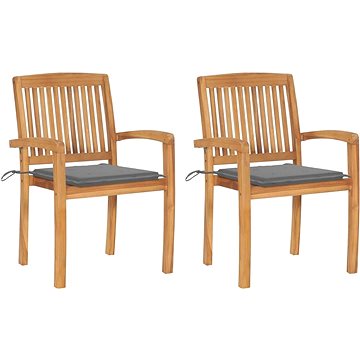 Zahradní židle 2 ks šedé podušky masivní teakové dřevo, 3063253 (3063253)