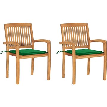 Zahradní židle 2 ks zelené podušky masivní teakové dřevo, 3063257 (3063257)