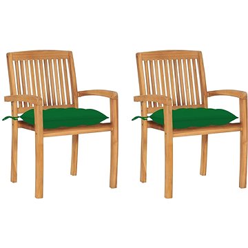 Zahradní židle 2 ks zelené podušky masivní teak, 3063272 (3063272)