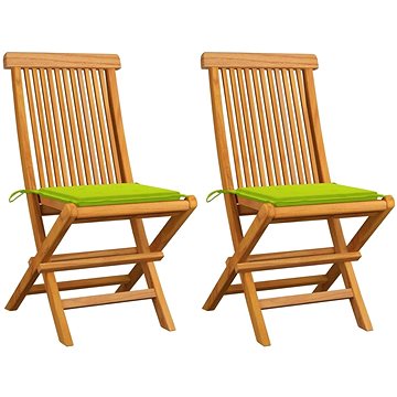 Zahradní židle s jasně zelenými poduškami 2 ks masivní teak, 3062471 (3062471)