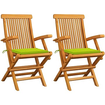 Zahradní židle s jasně zelenými poduškami 2 ks masivní teak, 3062498 (3062498)