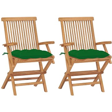 Zahradní židle se zelenými poduškami 2 ks masivní teak, 3062507 (3062507)