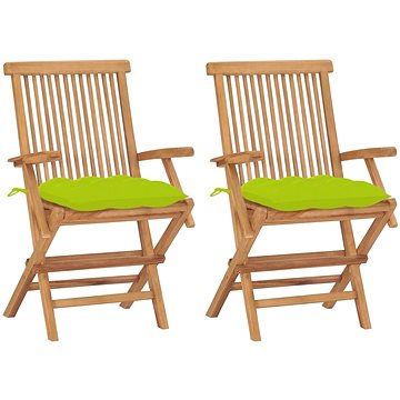 Zahradní židle s jasně zelenými poduškami 2 ks masivní teak, 3062513 (3062513)