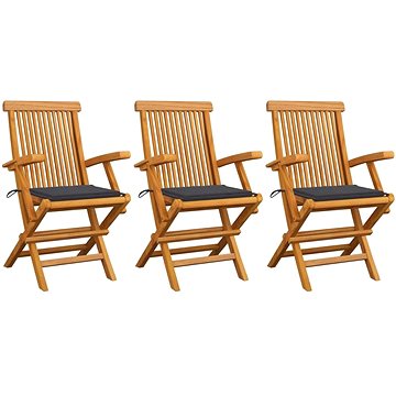 Zahradní židle s antracitovými poduškami 3 ks masivní teak, 3062514 (3062514)