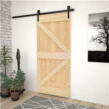 Posuvné dveře se setem kování 90×210 cm masivní borové dřevo 3057499