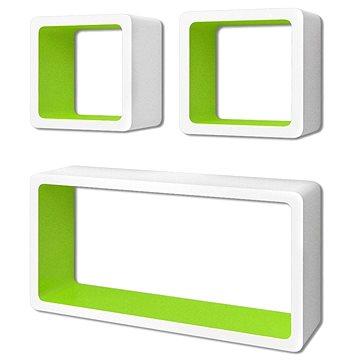 3 zeleno-bílé plovoucí MDF police \ kostky na knihy a DVD