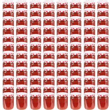 Zavařovací sklenice s bíločervenými víčky 96 ks 230 ml