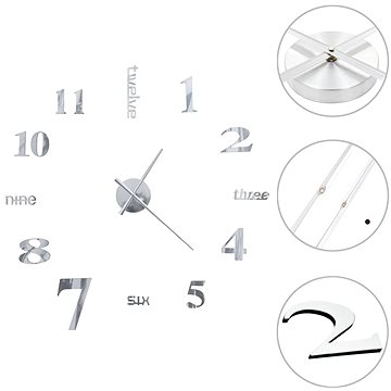 3D Nástěnné hodiny s moderním designem 100 cm XXL stříbrné (50636)