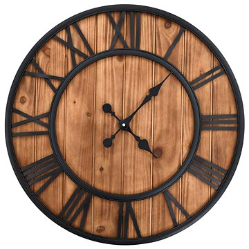 Vintage nástěnné hodiny se strojkem Quartz dřevo a kov 60cm XXL (50646)