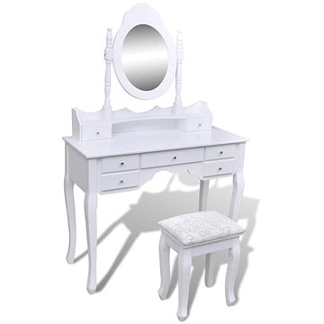 Toaletní stolek se zrcadlem, stoličkou a 7 šuplíky bílý (241002)