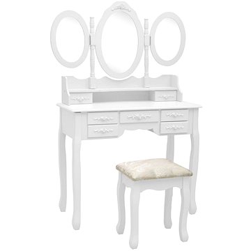 Toaletní stolek se stoličkou a 3dílné skládací zrcadlo bílý (289326)
