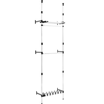 Teleskopický šatní úložný systém s tyčemi a policí hliník (321114)