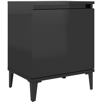Noční stolek s kovovými nohami černý vysoký lesk 40x30x50 cm (805847)