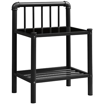 Noční stolek černý 45 × 34,5 × 62,5 cm kov a sklo (325096)