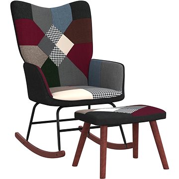 Houpací křeslo se stoličkou patchwork textil (328204)