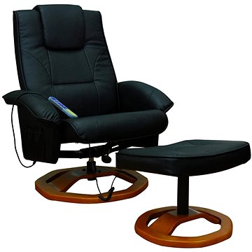 Masážní křeslo se stoličkou černé umělá kůže (60277)