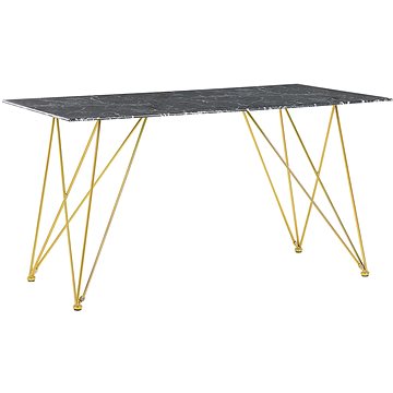 Jídelní stůl černý a zlatý 140 x 80 cm KENTON efekt mramoru, 238597 (beliani_238597)