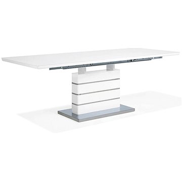 Rozkládací bílý jídelní stůl se základnou s nerezové oceli 180/220 x 90 cm HAMLER, 127843 (beliani_127843)