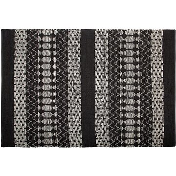 Kožený koberec 140 x 200 cm černý s béžovou SOKUN, 181571 (beliani_181571)