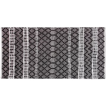 Kožený koberec 80 x 150 cm černý s béžovým FEHIMLI, 182336 (beliani_182336)