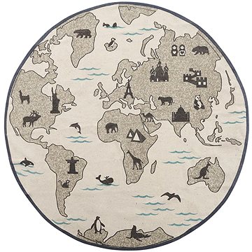 Koberec pro děti, béžový a šedý mapa světa a zvířata ? 120 cm KESDA, 246238 (beliani_246238)