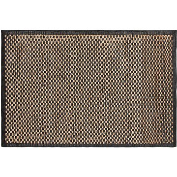 Kožený koberec 140 x 200 cm černý s béžovou GERCE, 181474 (beliani_181474)