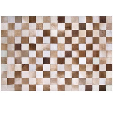 Kožený koberec hnědý s béžovou 140 x 200 cm SOLMAZ, 182102 (beliani_182102)