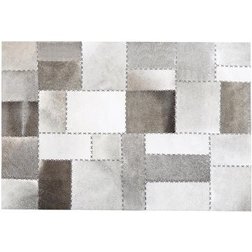 Kožený koberec patchwork hnědo šedáý 160 x 230 cm PERVARI, 200898 (beliani_200898)