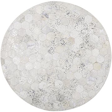 Kulatý kožený patchworkový koberec, ? 140 cm, stříbrný BOZKOY, 241928 (beliani_241928)