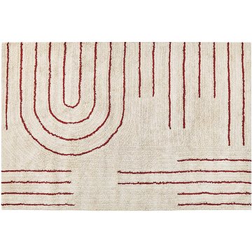 Bavlněný koberec 160 x 230 cm béžový/červený TIRUPATI, 303072 (beliani_303072)