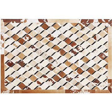 Kožený patchworkový koberec 140 x 200 cm hnědý SERINOVA, 237769 (beliani_237769)