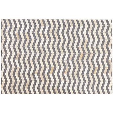 Kožený koberec v šedé a béžové barvě 140 x 200 cm BAGGOZE , 238010 (beliani_238010)