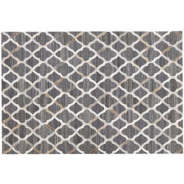 Kožený koberec v šedé a béžové barvě 140 x 200 cm ROLUNAY , 238076 (beliani_238076)