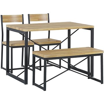 Jídelní sada jídelní stůl 2 židle a lavice světlé dřevo s černou FLIXTON, 251651 (beliani_251651)