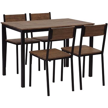 Sada jídelního stolu a 4 židlí z tmavého dřeva s černým HAMRY, 251907 (beliani_251907)