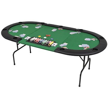 Skládací pokerový stůl pro 9 hráčů 3 díly oválný zelený